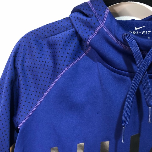 Nike Dri-Fit Blue Pullover Hoodie Sweatshirt Pattern Sleeves - Picture 4 of 9